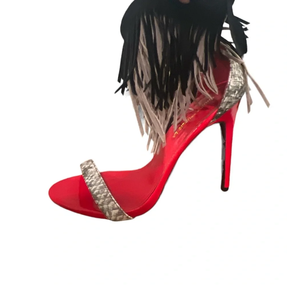 Show Republic LA Red/Black/Snackprint tie ankle pumps size 9 - Picture 3 of 13